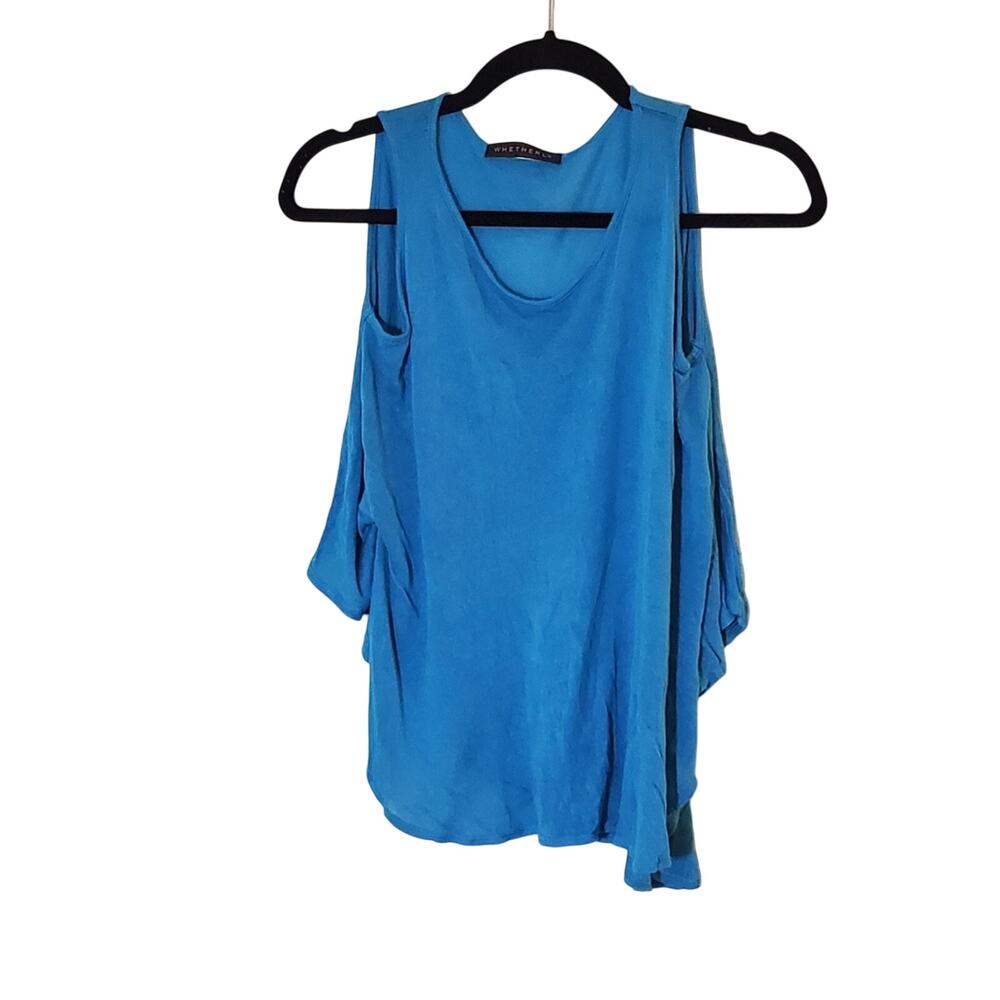 🪶 Wetherly Blue Cold Shoulder Batwing Top XS Boho Resort Blouse